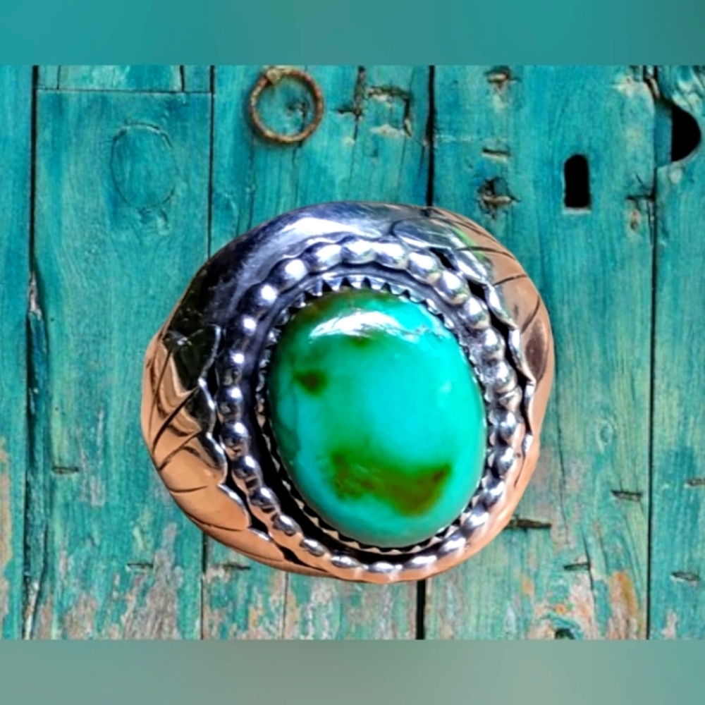 Vintage Navajo Turquoise Sterling Silver Ring Size 10 Stamped F